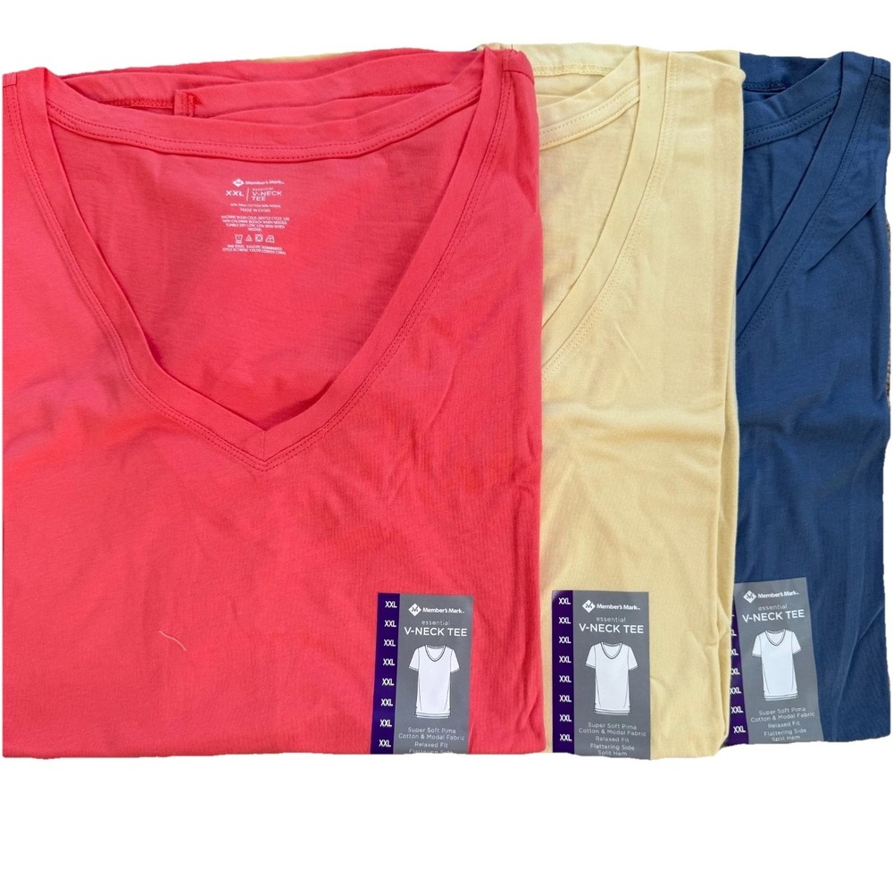 Basic V-Neck Tee 3-Pack Womens XXL  Relaxed Lighweight Spring Summer Essentials